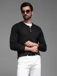Ombre Men's sweater with viscose and spread neckline - black