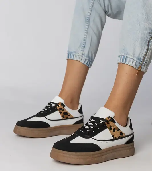 Gemre White and black sneakers with leopard print detail Meril