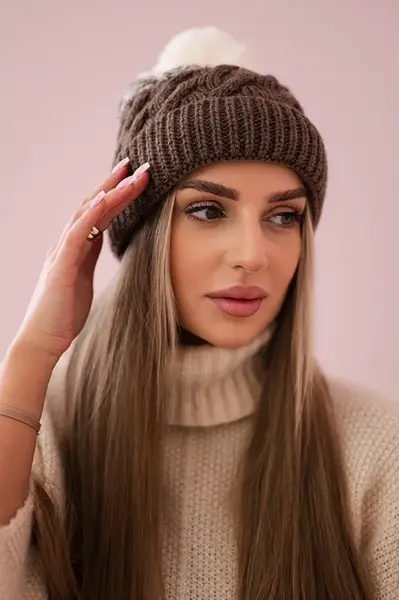 marka niezdefiniowana Fleecová čepice Ilona K218 cappuccino+ecru