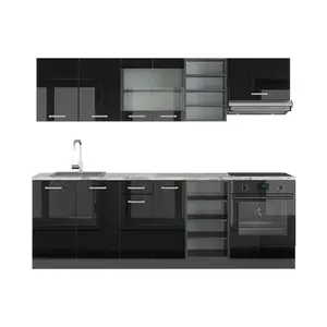 Vicco KUCHYŇSKÝ KOUT R-Line Vysoce lesklá černá/antracitová 240 cm , PD Mramor