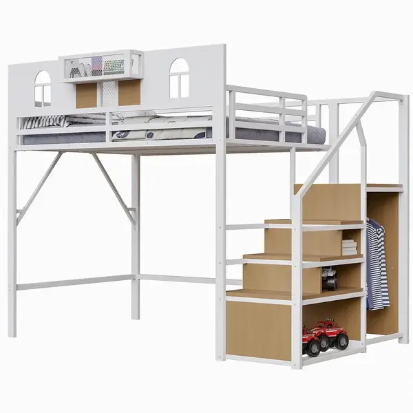 CHICFURN VYVÝŠENÁ POSTEL 140/200 cm v bílé barvě s úložnými schůdky