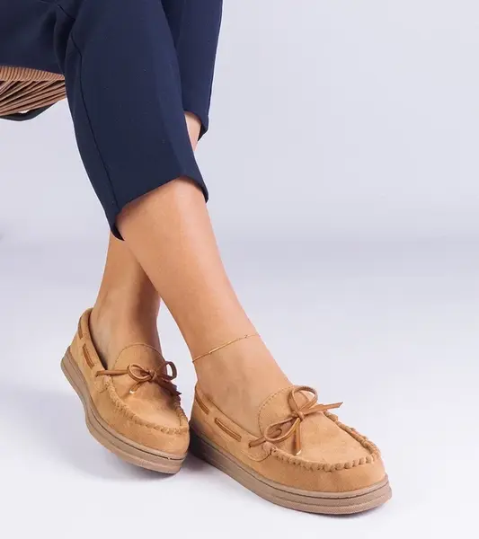 Gemre Brown women's eco-suede moccasins with a bow Sarina