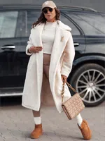 Płaszcz damski zimowy GLAMFUR długi futerkowy beżowy Dstreet