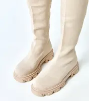 Gemre Long beige fabric platform boots Athira