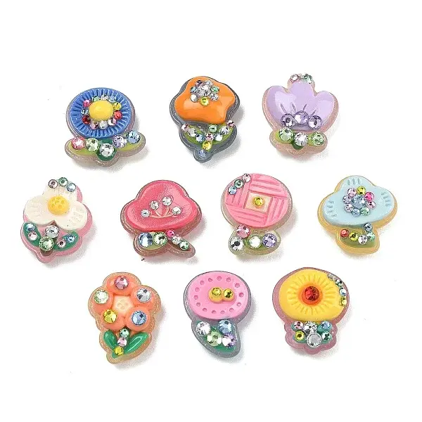 Opaque Resin & Rhinestone Cabochons