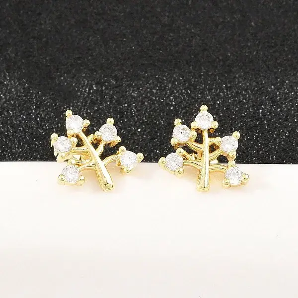 Brass Micro Pave Clear Cubic Zirconia Stud Earrings