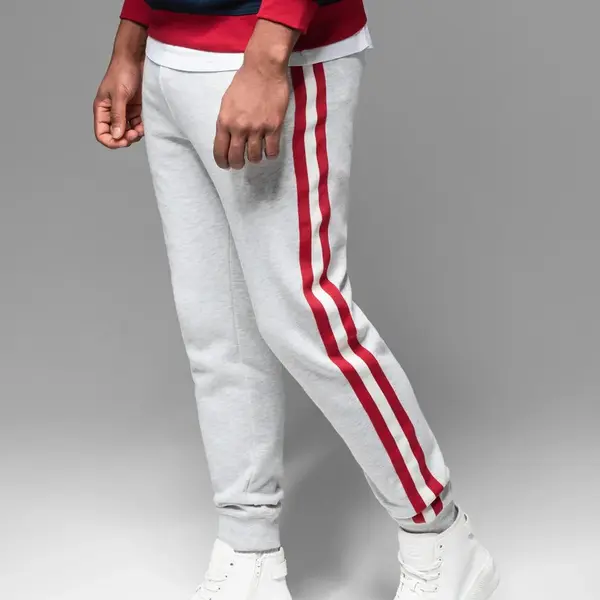 Ombre Men's sweatpants with piping and ribbing on legs - grey melange