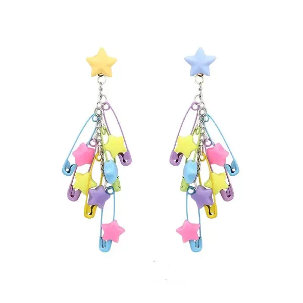 Alloy Resin Star with Paperclip Dangle Stud Earrings