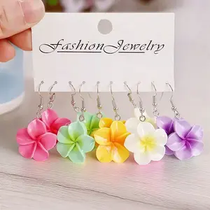 5 Pairs Flower Resin Dangle Earrings