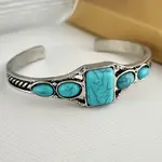 Square Alloy Synthetic Turquoise Cuff Bangles for Women