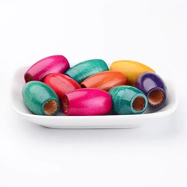 Mixed Lead Free Oval Natural Wood Beads