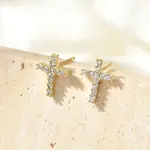 Brass Micro Pave Clear Cubic Zirconia Stud Earrings