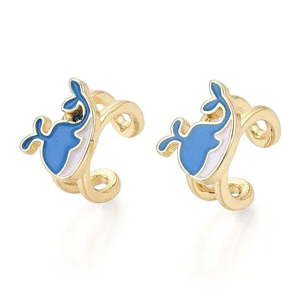 Whale Brass Enamel Cuff Earrings