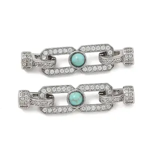 Brass Micro Pave Clear Cubic Zirconia & Synthetic Turquoise Fold Over Clasps