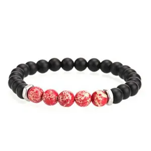 8MM Dyed Natural Imperial Jasper and Frosted Black Round Beaded Stretch for Men