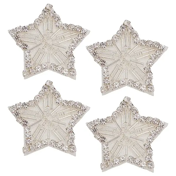 4Pcs Felt & Rhinestone Thread Iron on/Sew On Patches
