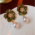 Alloy & Rhinestone & Plastic Pearl Stud Dangle Earrings