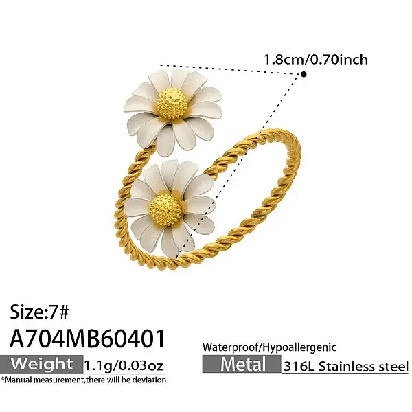 316L Stainless Steel Enamel Cuff Open Rings for Women