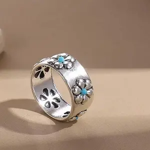 Retro Alloy and Turquoise Finger Rings