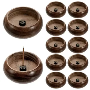12Pcs Round Wood with Brass Incense Holder