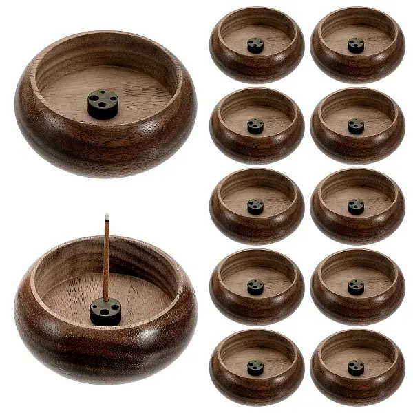 12Pcs Round Wood with Brass Incense Holder