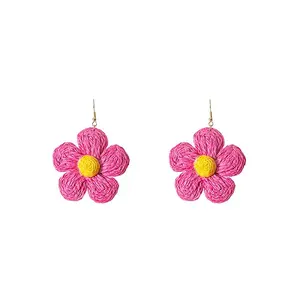 Flower Alloy Raffia Flower Dangle Earrings