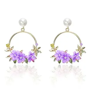 Ring with Flower Alloy & Rhinestone & Polymer Clay Stud Dangle Earrings