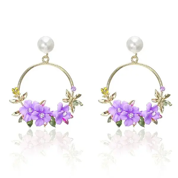 Ring with Flower Alloy & Rhinestone & Polymer Clay Stud Dangle Earrings