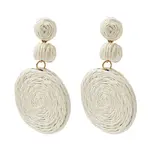 Flat Round Alloy Raffia Dangle Stud Earrings