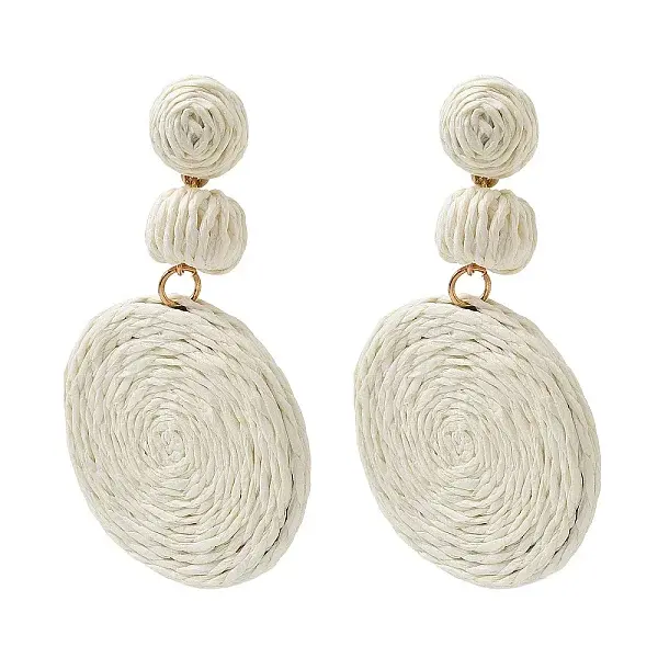 Flat Round Alloy Raffia Dangle Stud Earrings