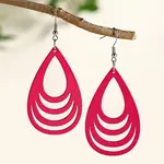 Hollow Out Teardrop Wood Dangle Earrings