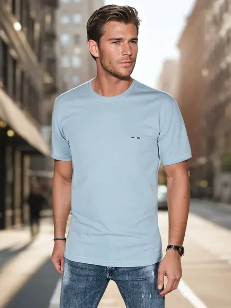 Pánské tričko s výšivkou světle modré