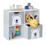 Relaxdays REGÁL bílá šedá motiv medvěda MDF 2 zásuvky