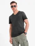 Ombre Men's cotton knit V-neck t-shirt with wash effect - black