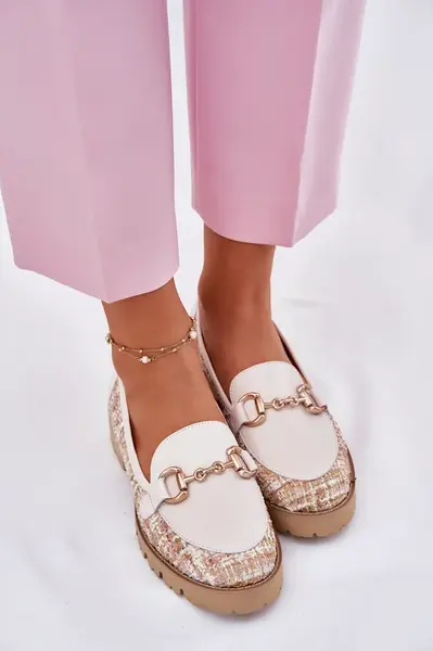 Dámské Kožené Mokasíny Se Zlatým Detailem Světle Béžové Laura Messi 2938