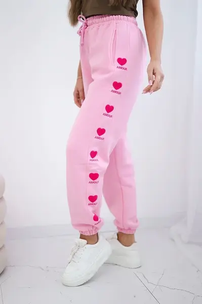 Bavlněné kalhoty Amour růžové