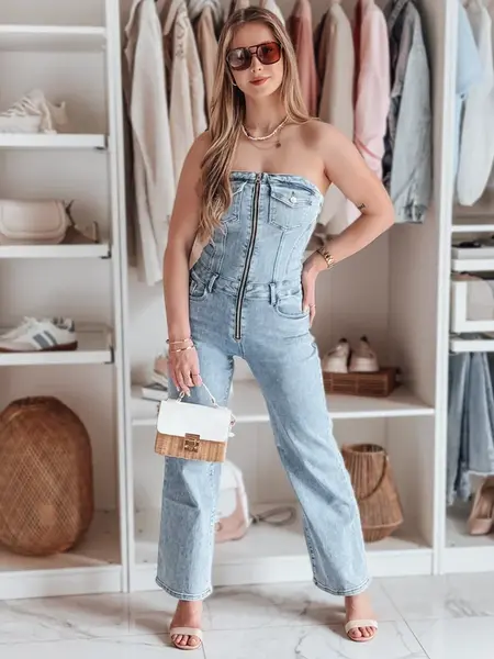 Kombinezon damskie jeansowy z gorsetem GORSSANKA niebieski Dstreet