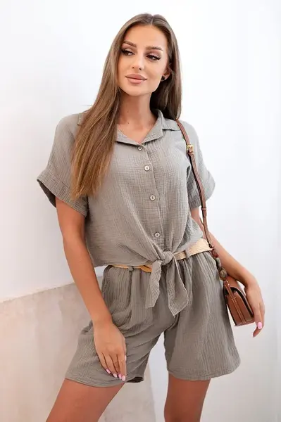 Kesi Dámská mušelínová souprava s vázanou košilí a šortkami s páskem fango