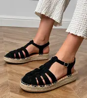 marka niezdefiniowana Black faux suede gladiator espadrille sandals Talejda
