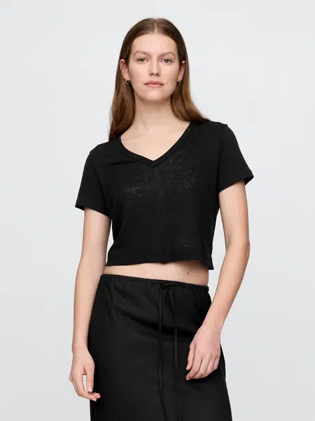GAP Lněné crop tričko - Dámské