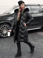 Kurtka damska pikowana długa WINTERACT czarna Dstreet