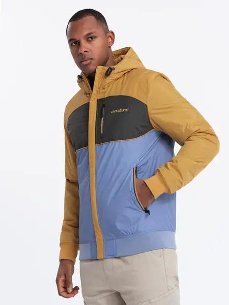 Ombre Lightweight colorful men's sports jacket with fleece - blue-mustard