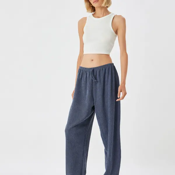 Koton Comfortable Fit Textured Waist Tied Trousers
