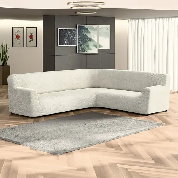 Bielastické potahy COSTINA smetanová rohová sedačka (š. 350 - 530 cm)