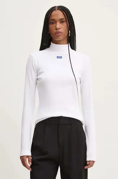 Tričko s dlouhým rukávem Hugo Blue Easy Longsleeve_B bílá barva, s pologolfem, 50525318