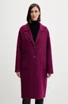 Kabát s vlnou United Colors of Benetton fialová barva, 28F7DN082