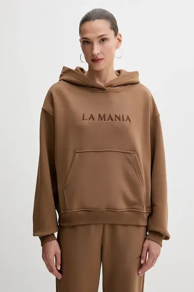 Mikina La Mania BROOK dámská, šedá barva, s kapucí, s aplikací, BROOK