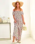 Resti Pink and black women's maxi dress with floral print - Clothing