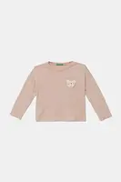 Dětské bavlněné tričko s dlouhým rukávem United Colors of Benetton růžová barva, 3I1XG10KL