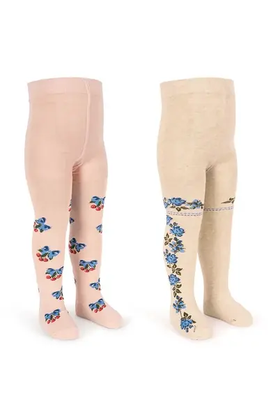 Konges Sløjd  Dětské punčocháče  2 PACK FLOWER AND CHERRY JACQUARD TIGHTS 2-pack